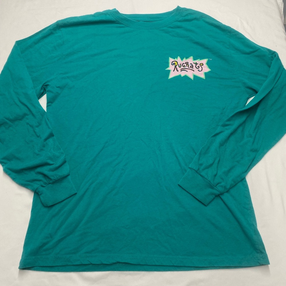 Nickelodeon Rugrats Teal Long Sleeve Graphic Tee Reptar Tommy Chuckie Mens L